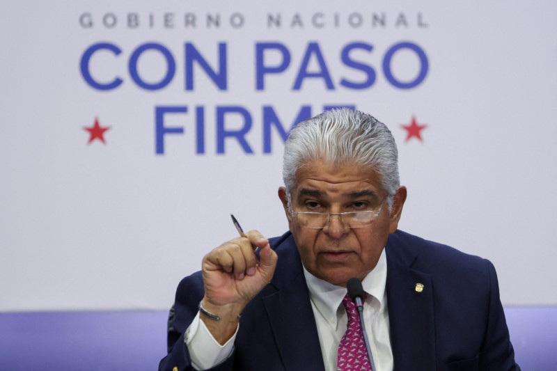 © Reuters. FILE PHOTO: Panama's President Jose Raul Mulino speaks during his first press conference, in Panama City, Panama July 18, 2024. REUTERS/Enea Lebrun/File Photo