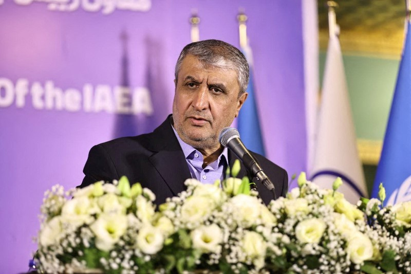 © Reuters. Head of Iran's Atomic Energy Organization Mohammad Eslami speaks during a joint press conference with International Atomic Energy Agency (IAEA) Director General Rafael Grossi in Isfahan, Iran, May 7, 2024. Iran's Atomic Energy Organization/WANA (West Asia News Agency)/Handout via REUTERS/File Photo