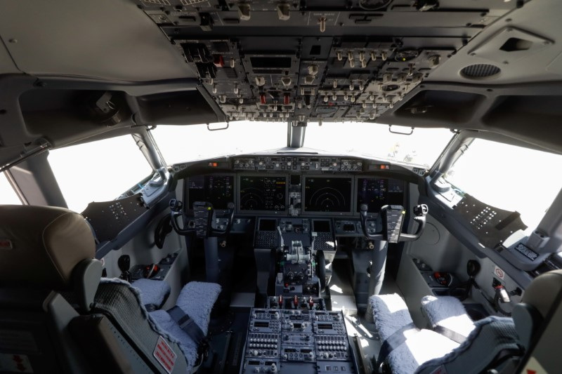 &copy; Reuters. FILE PHOTO: A Boeing 737 MAX 9 cockpit, Benito Juarez International airport, in Mexico City, July 14, 2021. REUTERS/Luis Cortes/File Photo