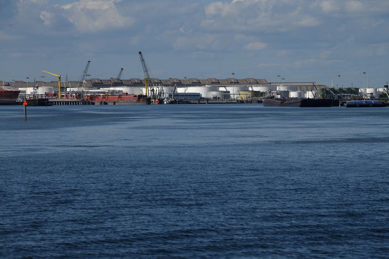 &copy; Reuters. FILE PHOTO: The Houston Ship Channel, part of the Port of Houston, is seen in Pasadena, Texas, U.S., May 5, 2019.  REUTERS/Loren Elliott/File Photo