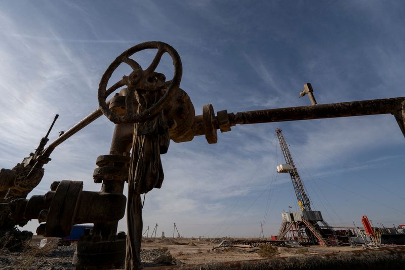 &copy; Reuters. Una veduta di un impianto di perforazione petrolifera nel giacimento di Zhetybay, nella regione di Mangystau, Kazakistan, 13 novembre 2023. Foto REUTERS/Turar Kazangapov