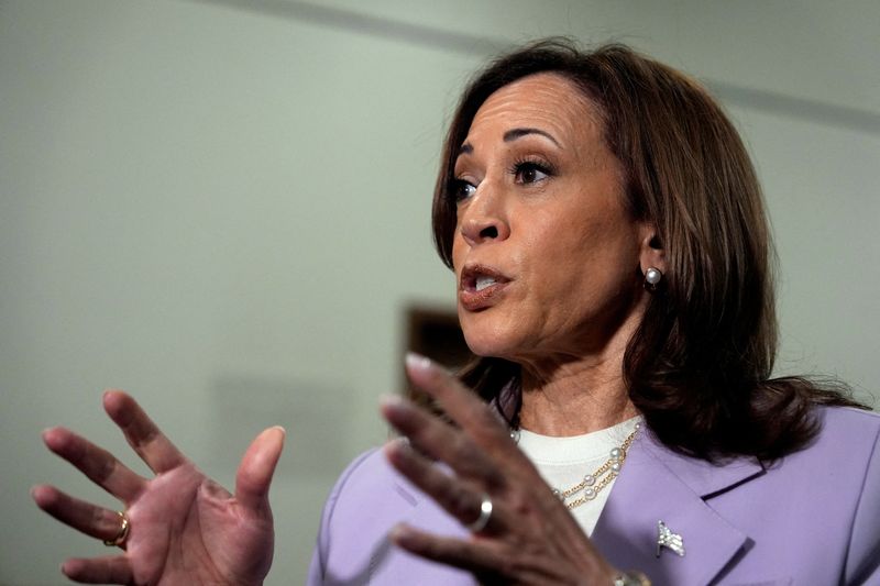 © Reuters. Democratic presidential candidate Vice President Kamala Harris gives remarks at the Sheraton hotel, in Phoenix, U.S., August 10, 2024.    Julia Nikhinson/Pool via REUTERS/File Photo