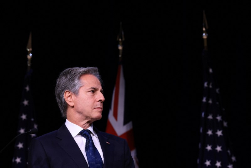 &copy; Reuters. Il segretario di Stato Usa Antony Blinken partecipa a una conferenza stampa congiunta durante le consultazioni ministeriali Australia-Usa del 2024 (AUSMIN) presso l'Accademia navale statunitense ad Annapolis, Maryland, Stati Uniti, il 6 agosto 2024. REUTE