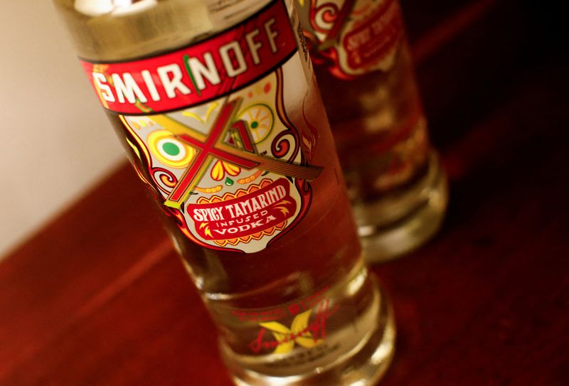 © Reuters. FILE PHOTO: Bottles of Smirnoff Spicy Tamarind vodka are pictured, in Mexico City, Mexico, December 4, 2023. REUTERS/Claudia Daut/File Photo