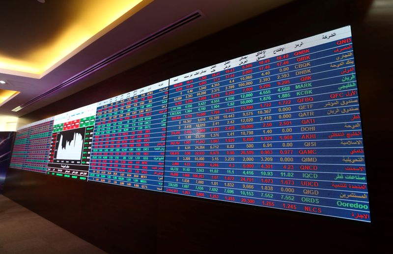 &copy; Reuters. An electronic board displaying data is seen at the Doha Stock Exchange in Doha, Qatar January 6, 2021. REUTERS/Ibraheem Al Omari/File Photo