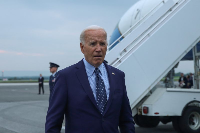 &copy; Reuters. Presidente dos EUA, Joe Biden, no aeroporto regional de Hagerstown, no Estado norte-americano de Marylandn16/08/2024 REUTERS/Kaylee Greenlee Beal