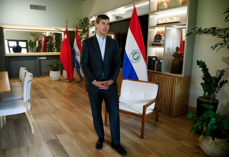 &copy; Reuters. FILE PHOTO: Paraguay's President Santiago Pena speaks during an interview with Reuters, in Asuncion, Paraguay August 21, 2024. REUTERS/Cesar Olmedo/File Photo