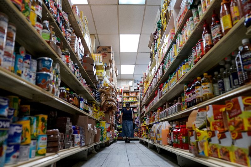 © Reuters. FILE PHOTO: FILE PHOTO: A woman shops for groceries at El Progreso Market in the Mount Pleasant neighborhood of Washington, D.C., U.S., August 19, 2022. REUTERS/Sarah Silbiger/File Photo