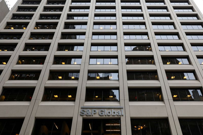 &copy; Reuters. FILE PHOTO: The S&P Global logo is displayed on its offices in the financial district in New York City, U.S., December 13, 2018. REUTERS/Brendan McDermid/File Photo