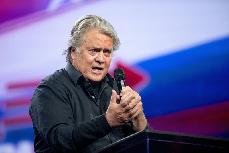 &copy; Reuters. FILE PHOTO: Steve Bannon speaks as conservative leaders and personalities attend Turning Point USA's AmericaFest 2023 in Phoenix, Arizona, U.S. December 17, 2023.  REUTERS/Caitlin O'Hara/File Photo