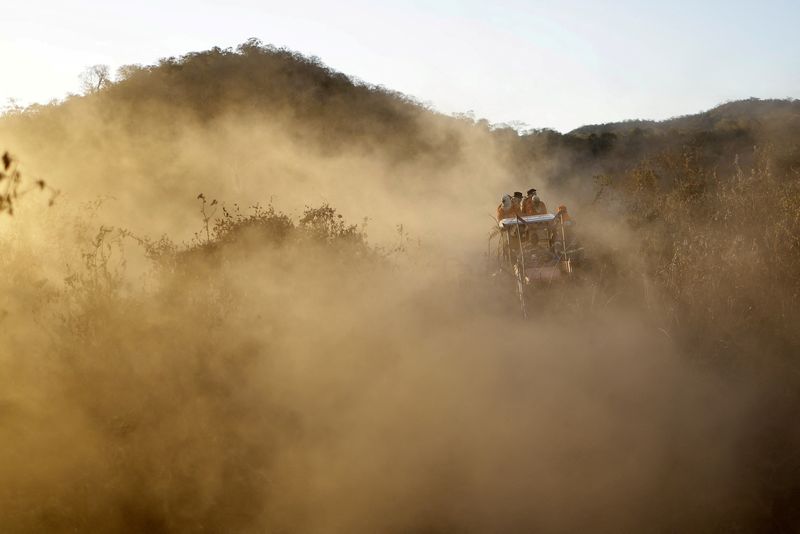 © Reuters. FILE PHOTO: Volunteer firefighter members of the Alto Pantanal Brigade are seen on a tractor as they work to extinguish a fire rising in the Pantanal, the world's largest wetland, in Corumba, Mato Grosso do Sul state, Brazil, June 14, 2024. REUTERS/Ueslei Marcelino/File Photo