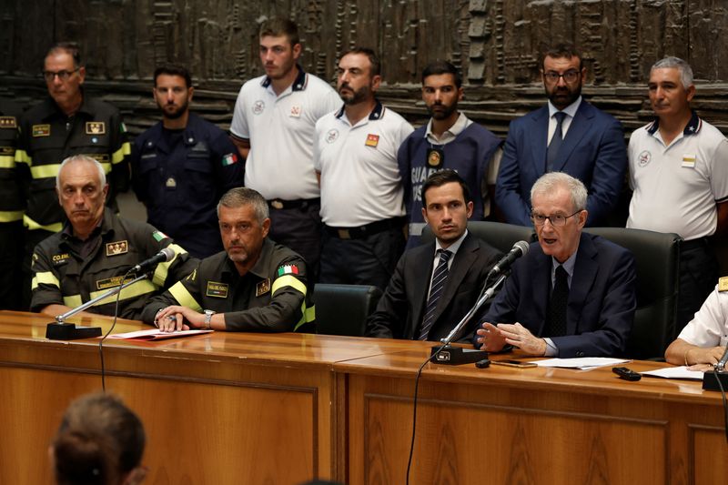 &copy; Reuters. Chief of the public prosecutor's office of Termini Imerese, Ambrogio Cartosio holds a press conference to share details about the investigation regarding the luxury yacht that sank during a violent storm, at the court in Termini Imerese, near Palermo, Ita