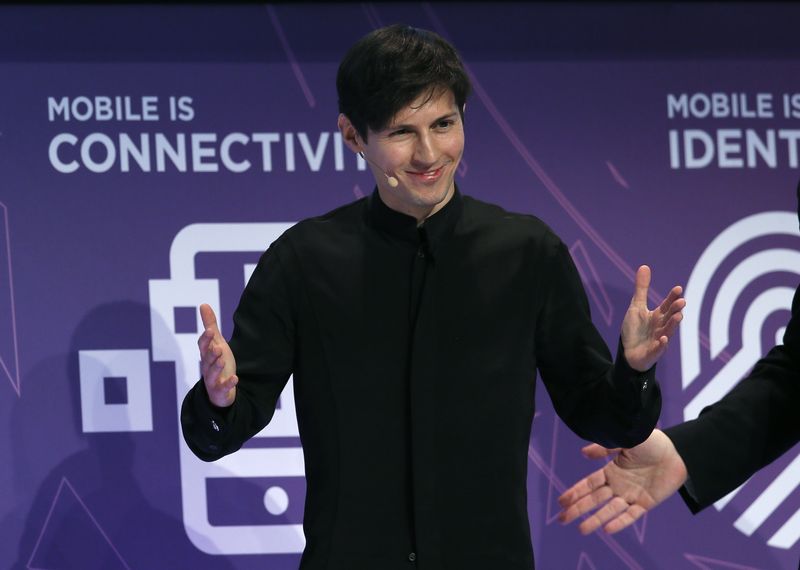 © Reuters. Telegram founder and CEO Pavel Durov delivers a keynote speech during the Mobile World Congress in Barcelona, ​​Spain February 23, 2016. REUTERS/Albert Gea/ File Photo