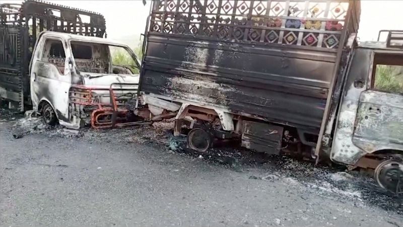 &copy; Reuters. A view shows charred vehicles, after separatist militants conducted deadly attacks, according to officials, in Balochistan province, Pakistan, August 26, 2024, in this screengrab obtained from a video. Reuters TV via REUTERS