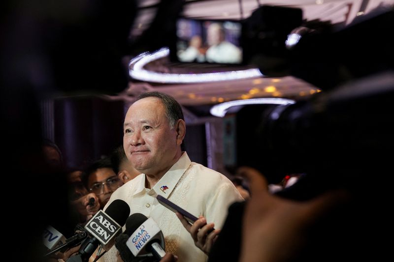 © Reuters. Philippines Defence Minister Gilberto Teodoro speaks to the media at the International Military Law and Operations Conference (MILOPS), in Manila, Philippines, August 27, 2024. REUTERS/Lisa Marie David