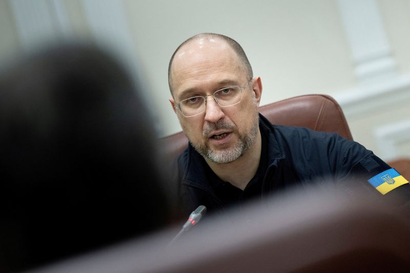 &copy; Reuters. FILE PHOTO: Ukraine's Prime Minister Denys Shmyhal attends a meeting with U.S. Secretary of State Antony Blinken at the Prime Minister's office in Kyiv, Ukraine May 14, 2024. BRENDAN SMIALOWSKI/Pool via REUTERS/File Photo