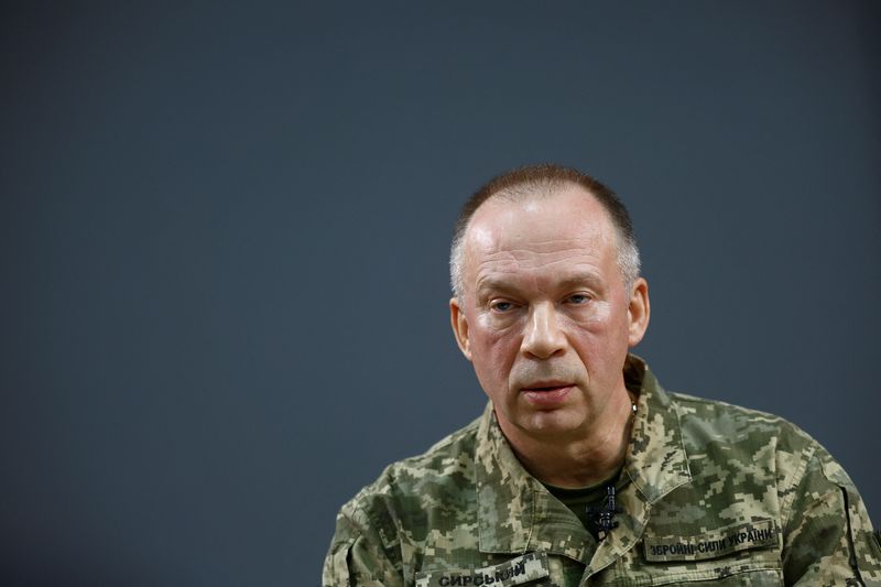 © Reuters. Colonel general Oleksandr Syrskyi, Commander of the Ukrainian Ground Forces, attends an interview with Reuters, amid Russia's attack on Ukraine, in Kharkiv region, Ukraine January 12, 2024. REUTERS/Valentyn Ogirenko/File Photo