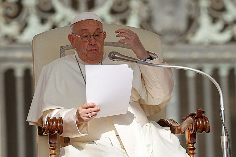 &copy; Reuters. Papa Francisco no Vaticanon 28/8/2024   REUTERS/Ciro De Luca