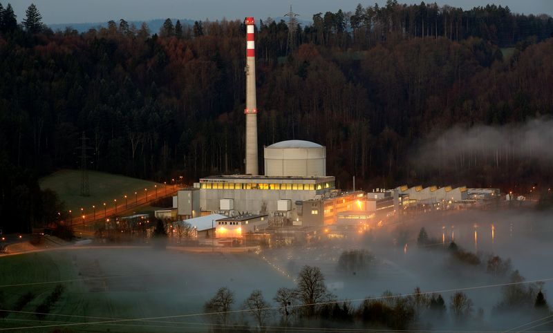 © Reuters. FILE PHOTO: Swiss energy company BKW's Muehleberg nuclear power plant and the fog-covered Aare river are seen in Muehleberg near Bern, Switzerland, April 6, 2018. REUTERS/Arnd Wiegmann/File Photo