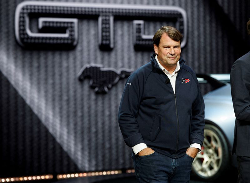 © Reuters. FILE PHOTO: Ford Motor President and CEO Jim Farley attends the press day of the North American International Auto Show in Detroit, Michigan, U.S. September 13, 2023.  REUTERS/Rebecca Cook/File Photo