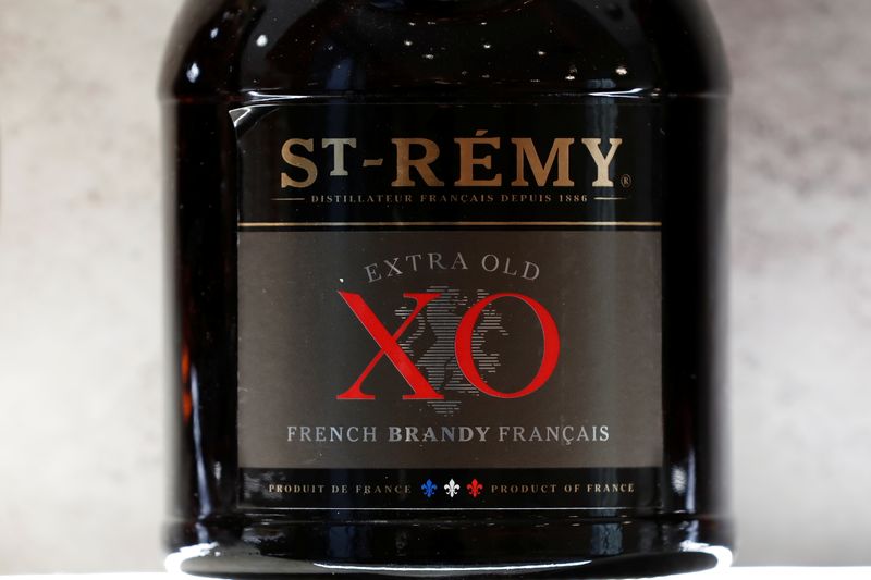 © Reuters. FILE PHOTO: A bottle of St-Remy XO Brandy is displayed at the Remy Cointreau SA headquarters in Paris, France, January 21, 2019. REUTERS/Benoit Tessier/File Photo