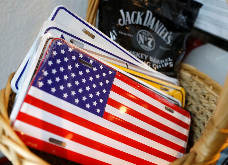 &copy; Reuters. FILE PHOTO: Jack Daniels whiskey barrel chips made in USA are displayed in the "American lifestyle" store in Berlin, Germany, August 13, 2018. REUTERS/Fabrizio Bensch/File Photo