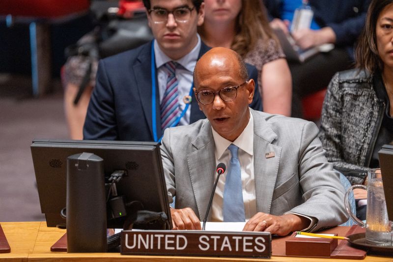 © Reuters. FILE PHOTO: U.S. Deputy Ambassador to the United Nations Robert Wood speaks during a United Nations Security Council meeting about the ongoing cross-border hostilities between Hezbollah and Israeli forces, at the U.N. headquarters in New York City, U.S., August 28, 2024. REUTERS/David 'Dee' Delgado/File Photo