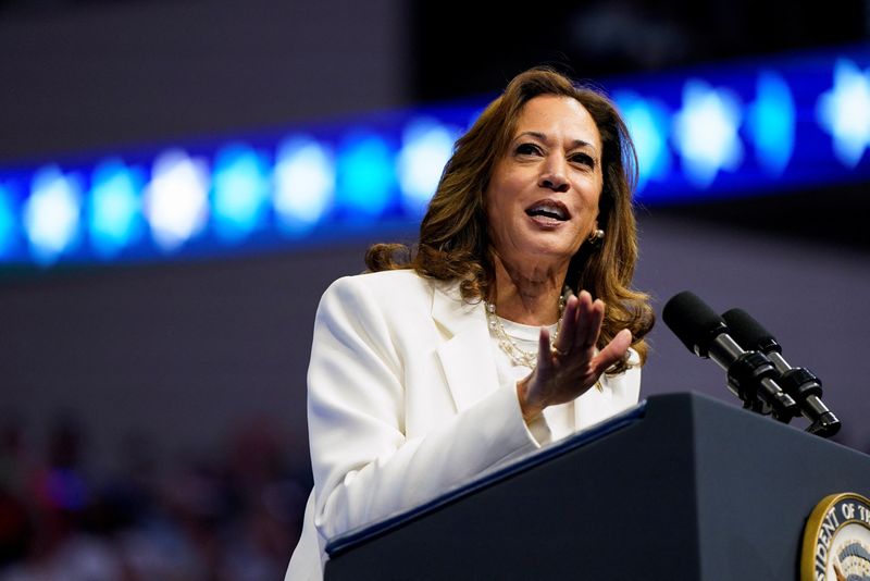 &copy; Reuters. Democratic presidential nominee and U.S. Vice President Kamala Harris delivers remarks at a campaign rally in Savannah, Georgia, U.S., August 29, 2024. REUTERS/Elizabeth Frantz/ File Photo