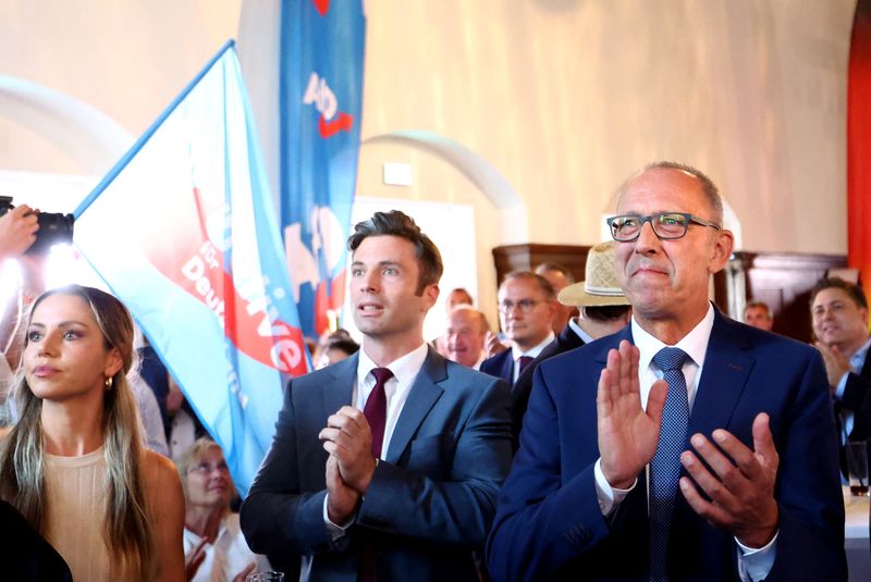 &copy; Reuters. Right-wing Alternative for Germany (AfD) top candidate Joerg Urban reacts after first exit polls in the Saxony state election in Dresden, Germany, September 1, 2024. REUTERS/Lisi Niesner/Pool