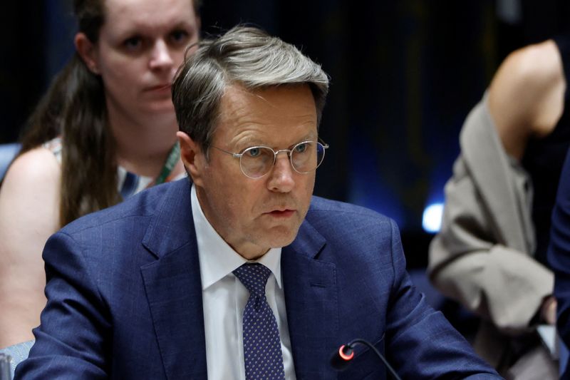 &copy; Reuters. FILE PHOTO: Slovenia's representative to the Security Council Samuel Zbogar speaks as the United Nations Security Council meets publicly to discuss the Israel-Hamas conflict in Gaza, at the U.N. headquarters in New York City, U.S., August 13, 2024. REUTER