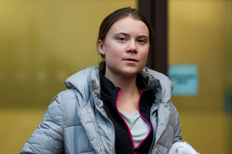 &copy; Reuters. FILE PHOTO: Climate activist Greta Thunberg looks on outside Westminster Magistrates' Court, after she was cleared of a public order offence over a protest outside an oil and gas conference last year, in London, Britain, February 2, 2024. REUTERS/Isabel I