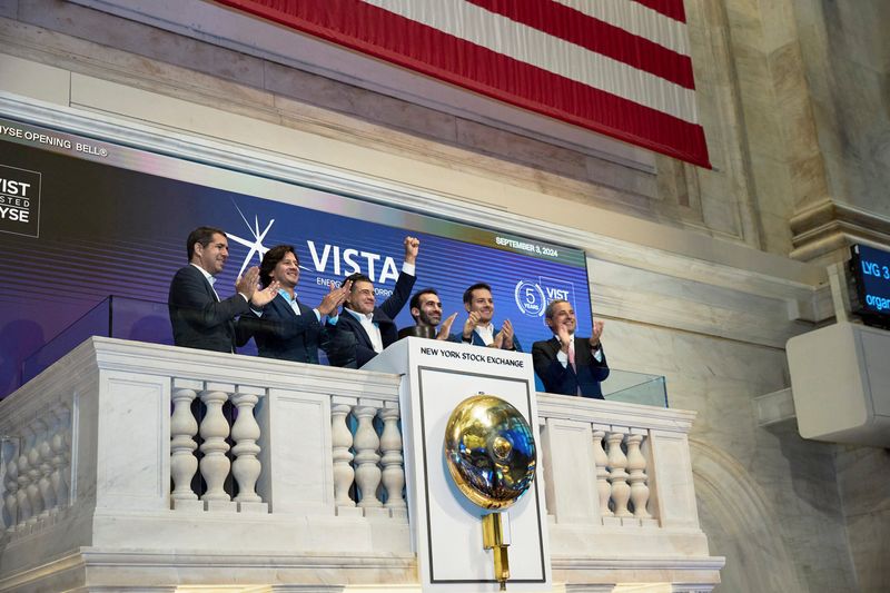 &copy; Reuters. FILE PHOTO: Miguel Galuccio, Vista oil company founder and chairman, reacts during a celebration marking Vista's fifth anniversary of its stock listing at the New York Stock Exchange (NYSE), in New York City, U.S., September 3, 2024.  VISTA/Handout via RE