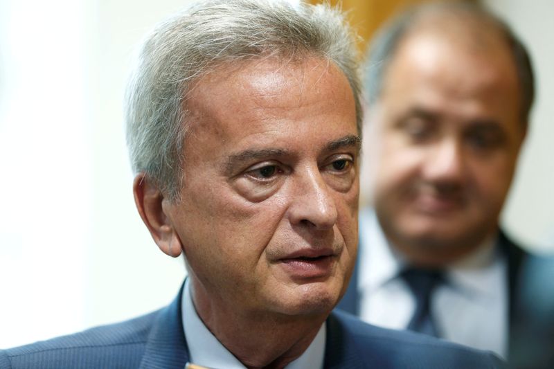 &copy; Reuters. FILE PHOTO: Lebanon's Central Bank Governor Riad Salameh meets with the government's social and economic council in Beirut, Lebanon September 27, 2018. REUTERS/Mohamed Azakir/File Photo