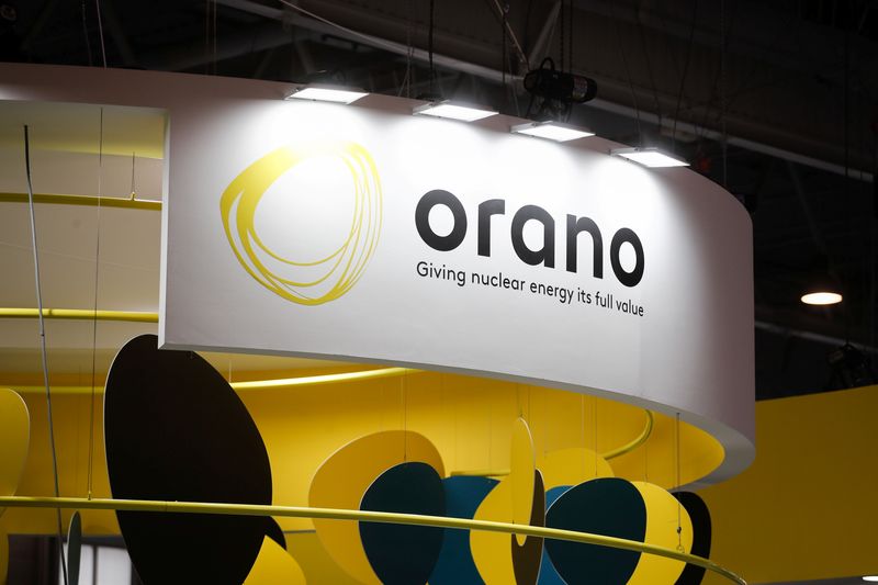 © Reuters. FILE PHOTO: The logo of Orano is pictured at the World Nuclear Exhibition (WNE), the trade fair event for the global nuclear community in Villepinte near Paris, France, December 1, 2021. REUTERS/Benoit Tessier/File Photo