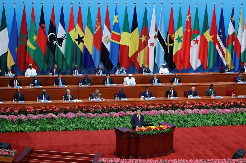 &copy; Reuters. Chinese President Xi Jinping delivers his keynote speech at the opening ceremony of the ninth Forum on China-Africa Cooperation (FOCAC) Summit, at the Great Hall of the People in Beijing, China September 5, 2024. REUTERS/Florence Lo