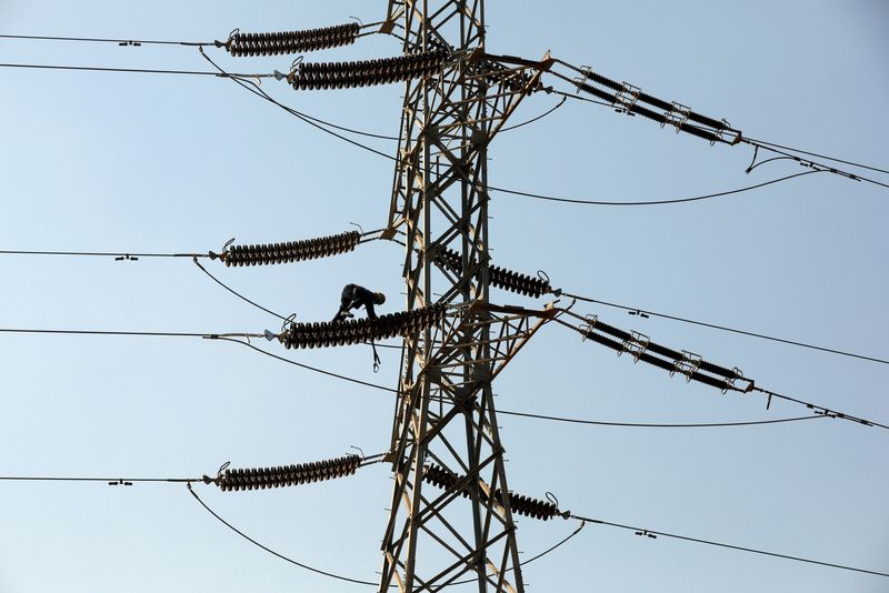 ©Reuters. A technician works on porcelain insulators on an electricity transmission tower in Karachi, Pakistan, December 7, 2018. REUTERS/Akhtar Soomro/File Photo