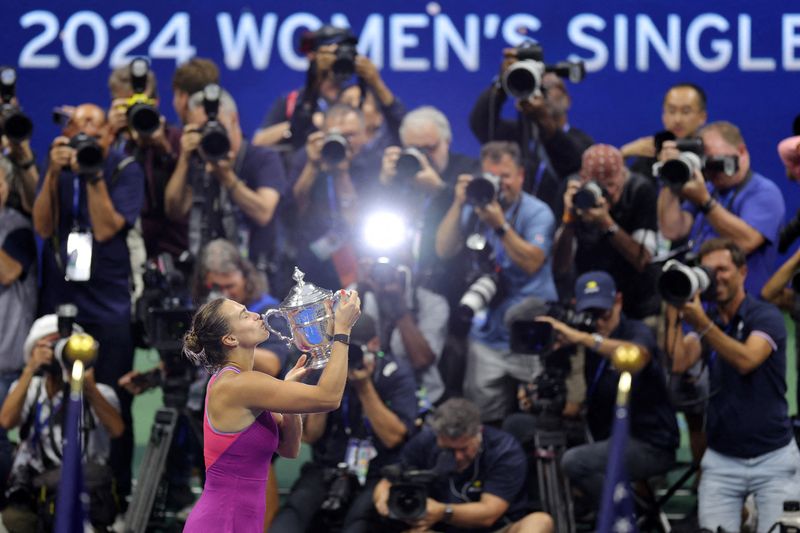 © Reuters. Aryna Sabalenka, US Open, Flushing Meadows, New York, September 7, 2024. REUTERS/Andrew Kelly