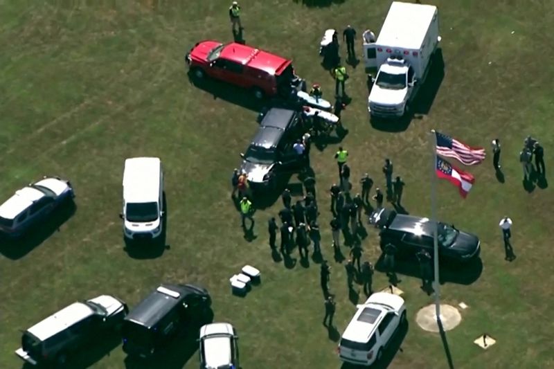 &copy; Reuters. FILE PHOTO: First responders gather after law enforcement officers responded to a fatal shooting at Apalachee High School in a still image from aerial video in Winder, Georgia, U.S. September 4, 2024.   ABC Affiliate WSB via REUTERS/File Photo