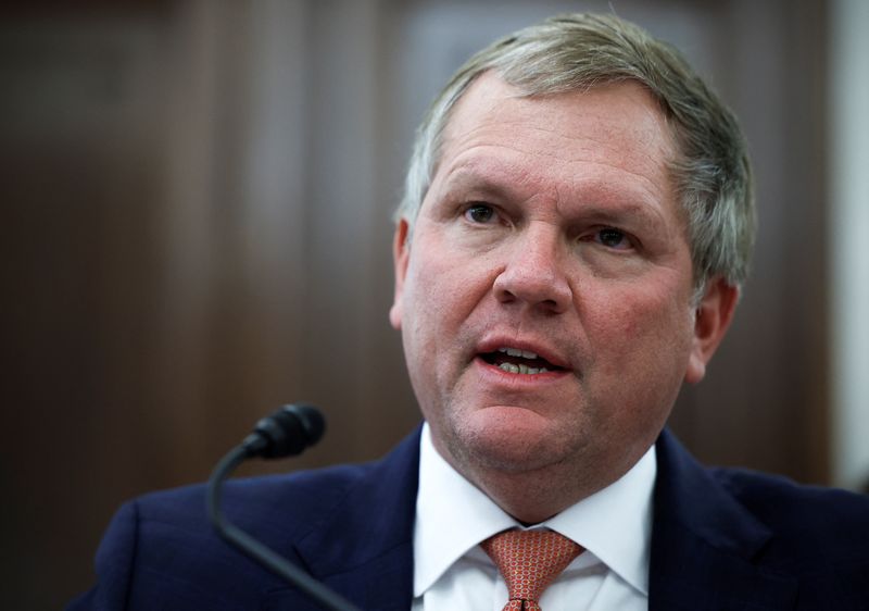 &copy; Reuters. FILE PHOTO: Norfolk Southern Chief Executive Alan Shaw testifies during a Senate Commerce, Science and Transportation Committee hearing titled "Improving Rail Safety in Response to the East Palestine Derailment" in Washington, U.S., March 22, 2023. REUTER