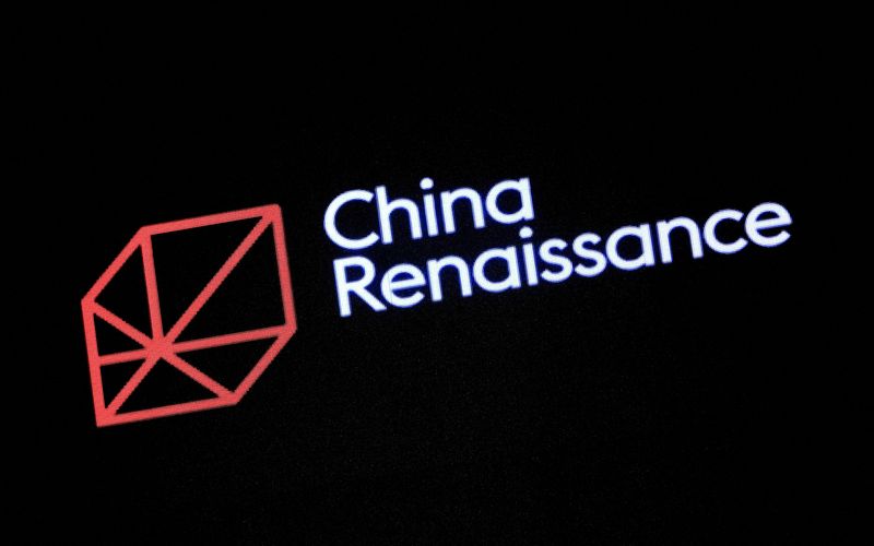 © Reuters. FILE PHOTO: The company logo of China Renaissance Group, an investment bank led by one of the country’s most famed rainmakers, is shown on a presentation during a news conference on its IPO in Hong Kong, China September 13, 2018.     REUTERS/Bobby Yip/File Photo