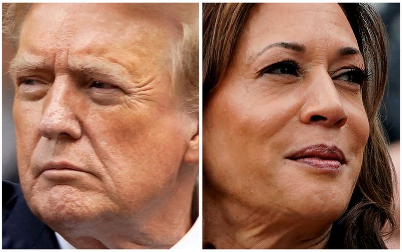 &copy; Reuters. Former U.S. President Donald Trump in New York City, U.S. May 30, 2024 and U.S. Vice President Kamala Harris in Washington, U.S., July 22, 2024 in a combination of file photos. REUTERS/Eduardo Munoz, Nathan Howard/File Photo