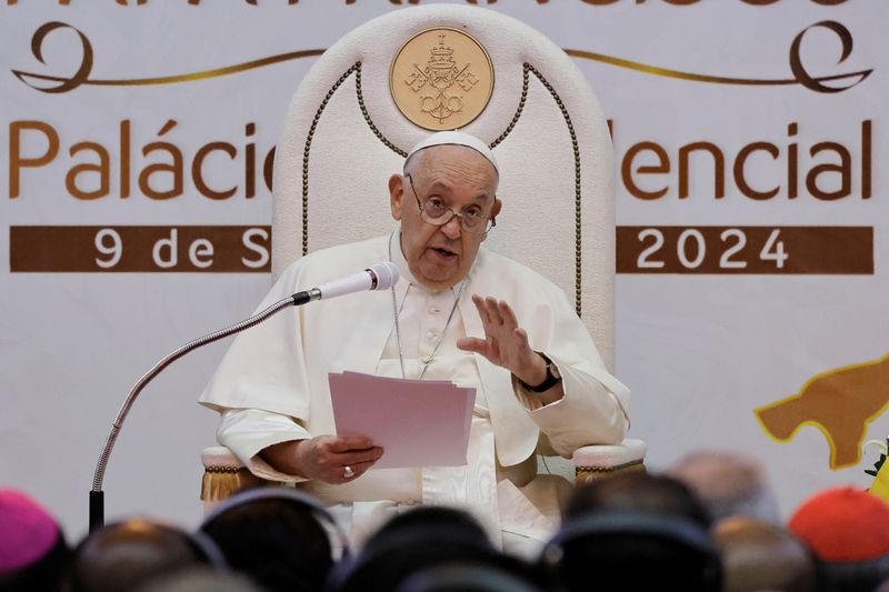 &copy; Reuters. Papa Francisco durante reunião com autoridades em visita a Dili, capital do Timor Lesten09/09/2024 YASUYOSHI CHIBA/Pool via REUTERS