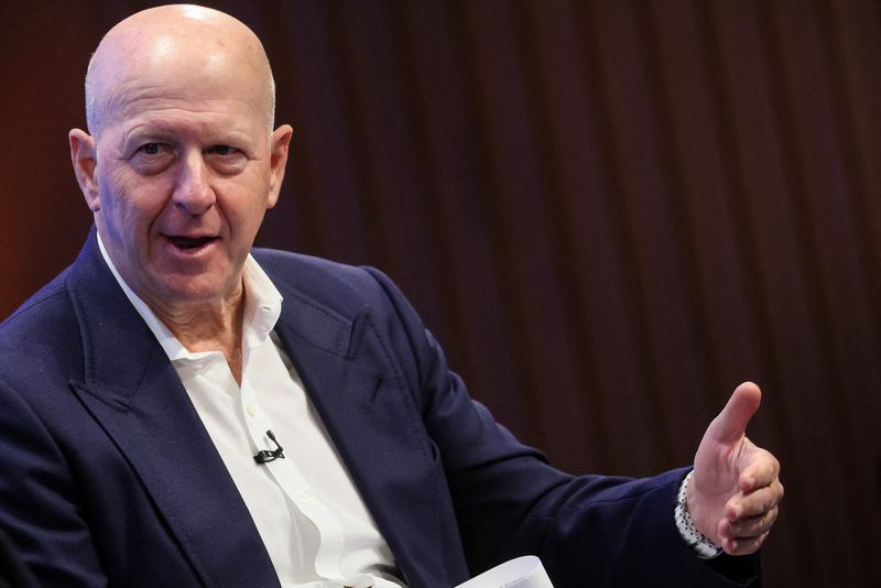 © Reuters. FILE PHOTO: Goldman Sachs chairman and CEO David Solomon speaks during Goldman Sachs analyst impact fund competition at Goldman Sachs Headquarters in New York City, U.S., November 14, 2023. REUTERS/Brendan McDermid/File Photo