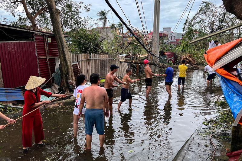 &copy; Reuters. People remove fallen trees following the impact of Typhoon Yagi, in Hai Phong, Vietnam, September 8, 2024. REUTERS/Minh Nguyen/ File Photo