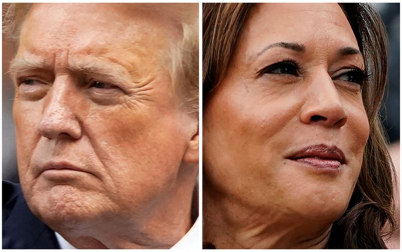 © Reuters. Former U.S. President Donald Trump in New York City, U.S. May 30, 2024 and U.S. Vice President Kamala Harris in Washington, U.S., July 22, 2024 in a combination of file photos. REUTERS/Eduardo Munoz, Nathan Howard/File Photo