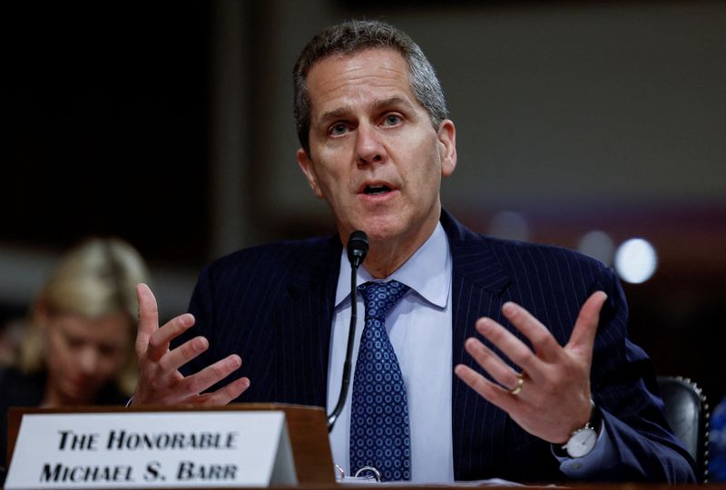 © Reuters. FILE PHOTO: Federal Reserve Board Vice Chair for Supervision, Michael Barr, testifies before a Senate Banking, Housing, and Urban Affairs Committee hearing on Capitol Hill in Washington, U.S., May 18, 2023. REUTERS/Evelyn Hockstein/File Photo