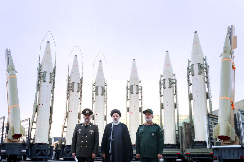 © Reuters. Iranian President Ebrahim Raisi speaks during the joining ceremony of ballistic missiles to the Armed Forces, in Tehran, Iran, August 22, 2023. Iran's Presidency/WANA (West Asia News Agency)/Handout via REUTERS/File Photo