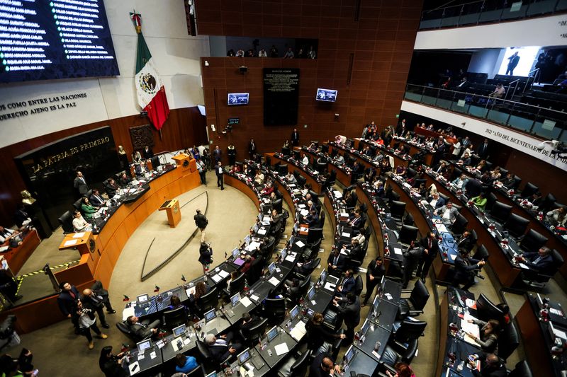 &copy; Reuters. FILE PHOTO: A general view shows Mexico's Senate on the day of a debate about a highly contested proposal on a judicial reform, after it was approved by the Chamber of Deputies and senators have backed it at the commission stage, in Mexico City, Mexico Se