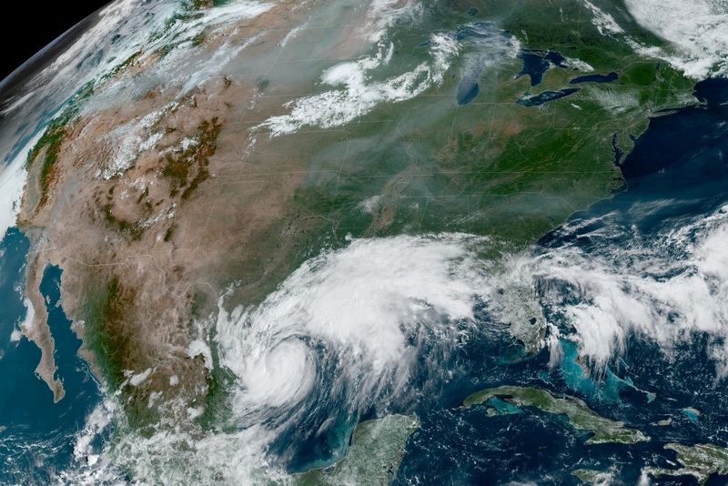 &copy; Reuters. FILE PHOTO: A composite satellite image shows Tropical Storm Francine intensifying and on track to become a hurricane before its expected landfall on the U.S. Gulf Coast, in the Gulf of Mexico September 10, 2024.    CIRA/NOAA/Handout via REUTERS/File Phot