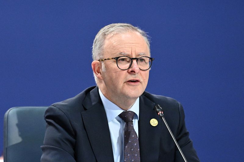 © Reuters. Australian Prime Minister Anthony Albanese gives an address to the Leaders’ Plenary during the 2024 ASEAN-Australia Special Summit at the Melbourne Convention and Exhibition Centre in Melbourne, Australia, March 6, 2024.    JOEL CARRETT/Pool via REUTERS/ File Photo